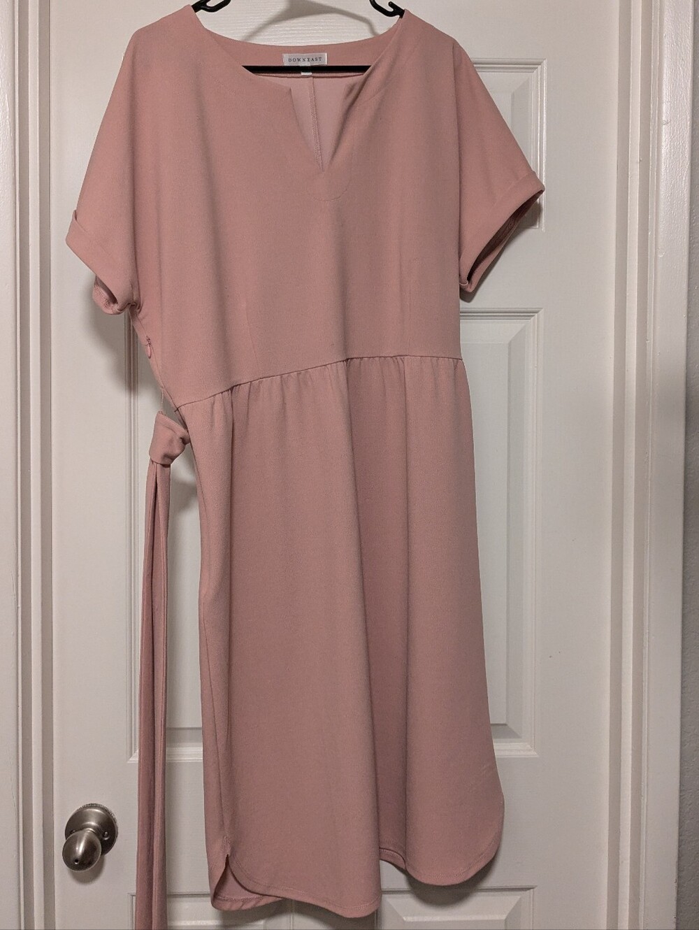 Downeast Dusty Rose Midi Dress with Waist Tie